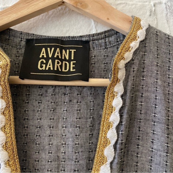 Avant Garde || Embroidered Tasseled Dress Cotton Black Gold Small - Picture 4 of 8